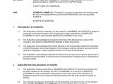 Subscription Contract Template Agreement for the Subscription Of Shares Template