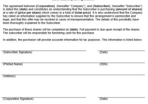 Subscription Contract Template Stock Subscription Agreement form Template