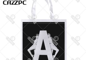 Supermarket Bag Packing Letter Template Black and White Women with Huge Letter A Print Individual