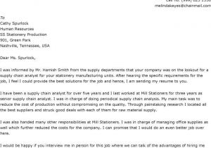 Supply Chain Analyst Cover Letter Sample Supply Chain Examples Sample Supply Chain Management Cover