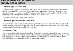 Supply Chain Analyst Cover Letter Sample Supply Chain Intern Cover Letter