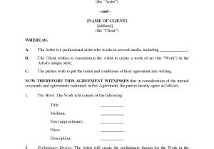 Sweat Equity Contract Template Commission Contract for original Art Legal forms and