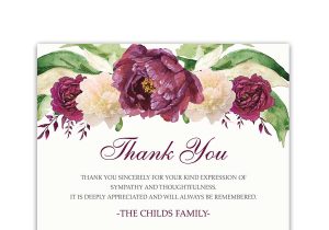 Sympathy Thank You Card Messages Sympathy Thank You Card for Condolences Purple Floral