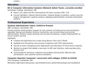 System Administrator Fresher Resume format Sample Resume for An Entry Level Systems Administrator