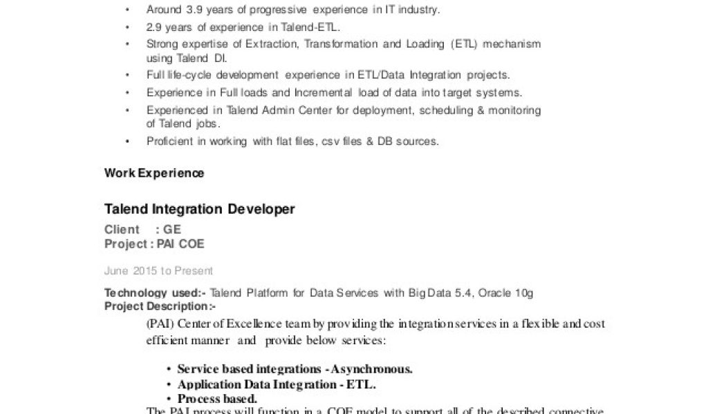 sample resume for talend developer