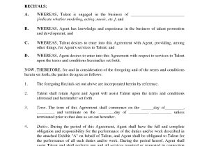Talent Agency Contract Template Usa Talent Agency Agreement Legal forms and Business