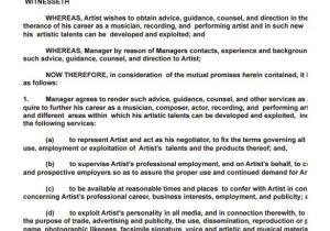 Talent Manager Contract Template 6 Artist Management Contract Templates Word Pdf