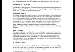 Talent Manager Contract Template Talent Agreement Talent Contract Template with Sample