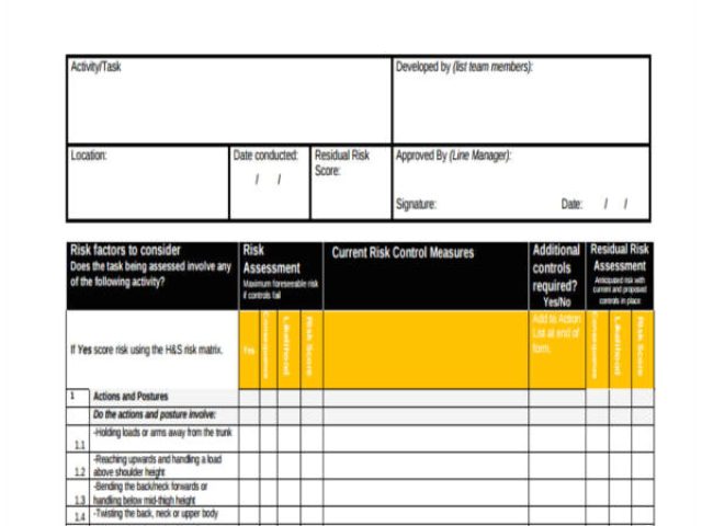 Task Risk Assessment Template 36 Sample Risk Assessment Form Williamson 2545