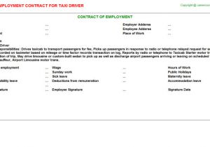 Taxi Driver Contract Template Taxi Driver Job Employment Contract