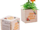 Teacher Appreciation Gift Card Flower Pot Desk Accessory for the Office Marigold Plant Seed Packet Peat Pellet Wooden Cube Planter with Thank You for Helping Me Bloom Design Employee