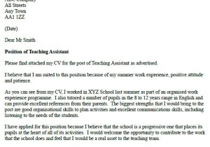 Teacher Job Application Resume Teaching assistant Cover Letter Example Sample Cover