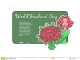Teachers Day Card Vector Free Download Girl Teacher with Flowers at A Board for A Chalk Stock