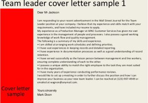 Team Leader Covering Letter Team Leader Cover Letter