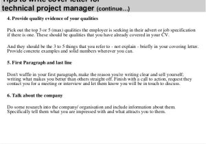 Technical Director Cover Letter Technical Project Manager Cover Letter