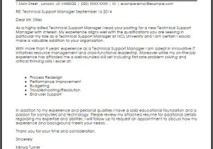 Technical Director Cover Letter Technical Support Manager Cover Letter Sample Cover
