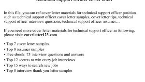 Technical Officer Cover Letter Technical Support Officer Cover Letter
