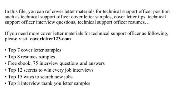 Technical Officer Cover Letter Technical Support Officer Cover Letter