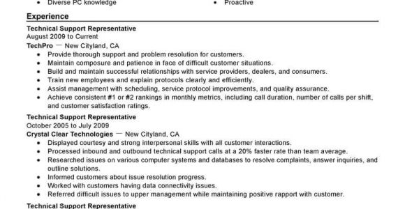 Technical Support Fresher Resume format Best Technical Support Resume Example Livecareer