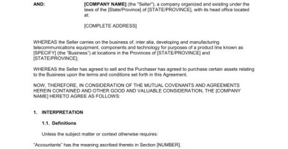 Telecom Contract Template asset Purchase Agreement for A Telecom Business Template