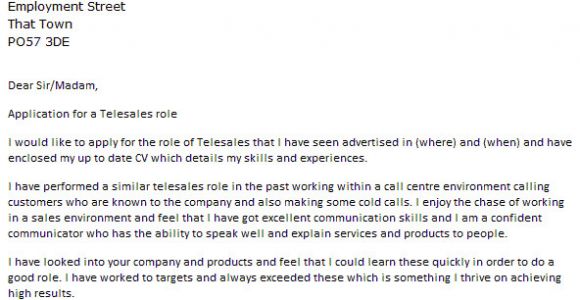 Telesales Cover Letter Telesales Cover Letter Example Icover org Uk