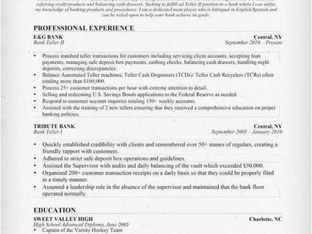 Teller Resume Sample Bank Teller Resume Sample Writing Tips Resume Genius Williamson 8735