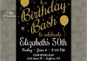 Template for 50th Birthday Invitations Free Printable Printable Birthday Invitations Black Gold Glitter 20 21 30th