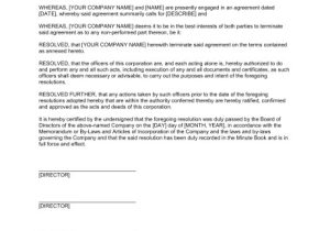 Template for Cancellation Of Contract Board Resolution to Terminate A Contract Template Word