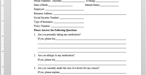 Template for Patient Information Sheet New Patient Information Worksheet Template