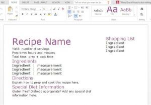 Template for Recipes In Word Recipe with Shopping List Template for Word Powerpoint