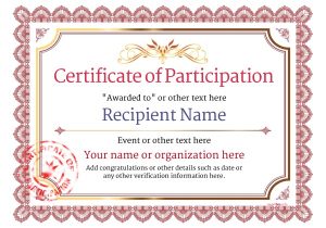 Templates for Certificates Of Participation Participation Certificate Templates Free Printable Add