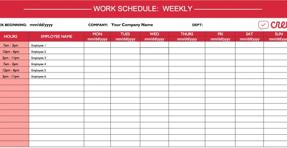 Templates for Work Schedules Weekly Work Schedule Template I Crew