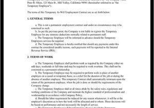 Temporary Contract Of Employment Template Temporary Employment Contract Agreement Template with