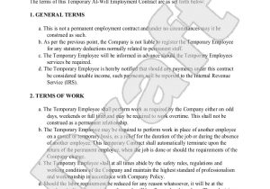 Temporary Work Contract Template Sample Temporary Employment Contract form Template