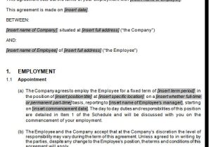 Terms Of Employment Contract Template Employment Contract Fixed Term Agreement