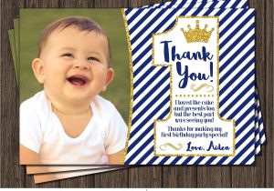 Thank You Baby Card Wording Prince First Birthday Thank You Card Royal Blue 1st