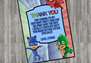 Thank You Card Birthday Party Disney Junior Pj Mask Inspired Birthday Thank You Card