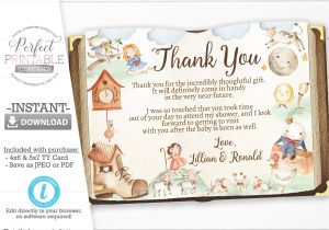 Thank You Card Birthday Party Nursery Rhyme Baby Shower Thank You Card Mother Goose Thank