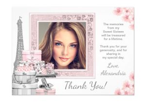Thank You Card Birthday Party Pink Paris Sweet 16 Thank You Cards Zazzle Com with