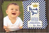 Thank You Card Birthday Party Prince First Birthday Thank You Card Royal Blue 1st