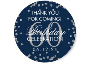Thank You Card Birthday Template Silver Navy Blue 60th Birthday Thank You Confetti Classic