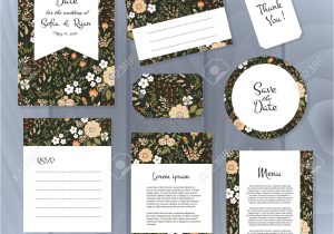 Thank You Card Flower Design Vector Gentle Wedding Cards Template with Flower Design Wedding