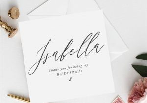Thank You Card for Bridesmaid Personalised Modern Bridesmaid Card Gold Effect