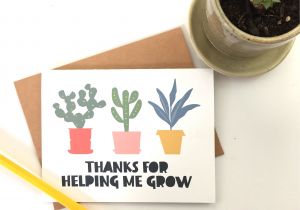 Thank You Card for Teacher Handmade Thanks for Helping Me Grow End Of Year Teacher Appreciation