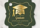 Thank You Card Graduation Party Gold Green Grad Cap Class Of 2020 Thank You Favor Tags