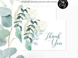 Thank You Card Template 8.5 X 11 Editable File Greenery Thank You Card Green Foliage Bridal