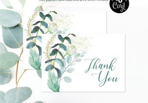 Thank You Card Template Wedding Editable File Greenery Thank You Card Green Foliage Bridal