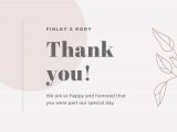 Thank You Card Template Word Pink and Charcoal Leaves Minimal White Wedding Thank You
