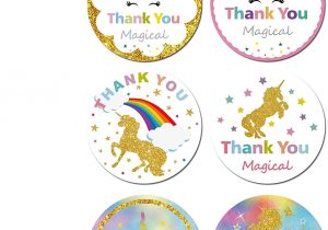 Thank You Card Unicorn theme Qmz 72pcs Magical Unicorn Thank You Stickers for Kids Birthday Baby Shower theme Party Favors Decoration Supplies 72 Pcs
