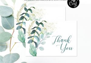 Thank You Card Wedding Template Editable File Greenery Thank You Card Green Foliage Bridal